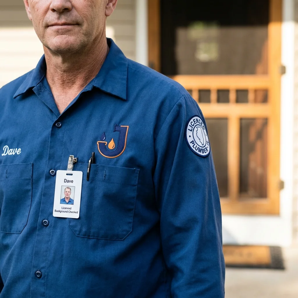 Licensed plumber showing ID badge in Temecula, CA