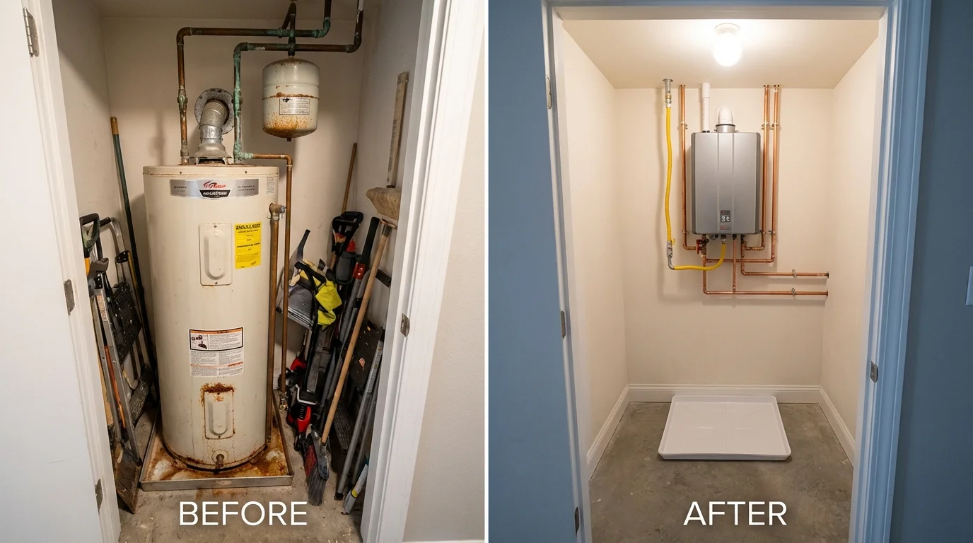 Tank water heater versus wall-mounted tankless unit comparison for Temecula, CA homeowners