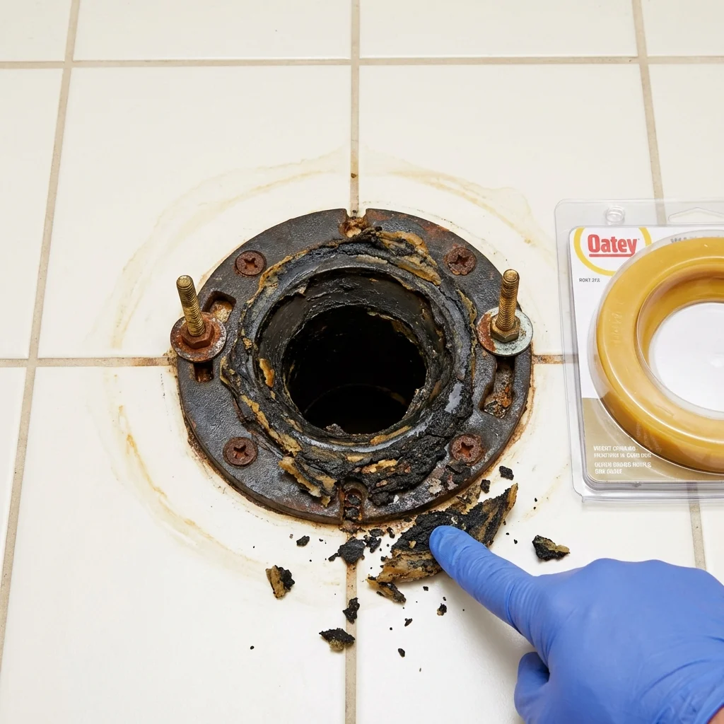 Failed wax ring showing water seepage at the base of a toilet in a Temecula, CA home